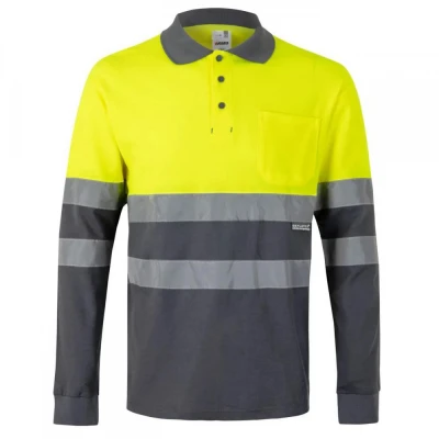Tricou polo din bumbac, cu mânecă lungă, de înaltă / Velilla / Reflectorizanta