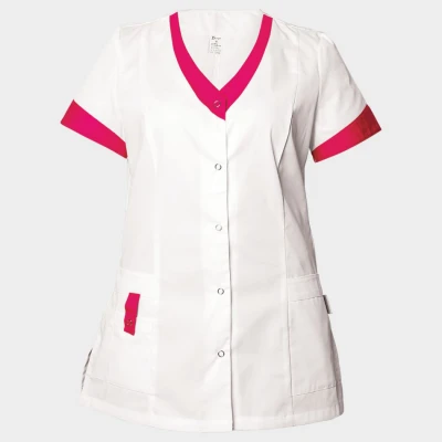 Tunică medicală pentru femei ALEGRA ALB/ROZ ÎNCHIS / Stenso / Sanitara, Asistenti medicali, Curatenie