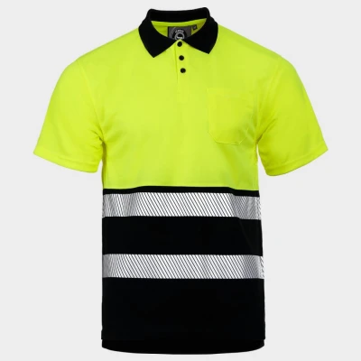 Polo tricou reflectorizant PRISMA HV GALBEN/NEGRU / Stenso / Reflectorizanta