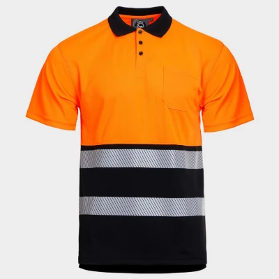 Polo tricou reflectorizant PRISMA HV PORTOCALIU/NEGRU / Stenso / Reflectorizanta