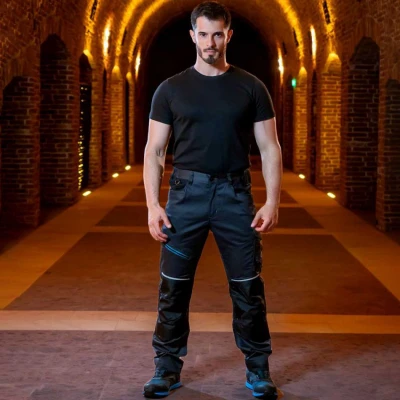 Pantaloni de lucru REVOLT 4STRETCH GREY/BLACK/PETROL / Stenso / Pantaloni salopeta talie