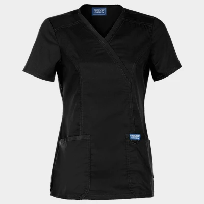 Tunică medicală de damă CHEROKEE WRAP NEGRU WWE610 / Stenso / Sanitara, Asistenti medicali, Curatenie
