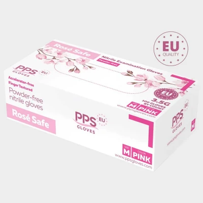 Mănuși de nitril fără pudră PPS ROSE SAFE PF / Stenso / Unica folosinta