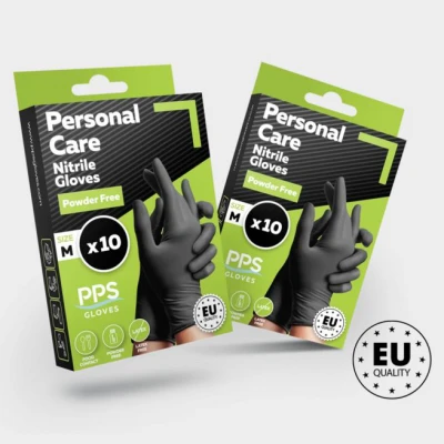 Mănuși din nitril fără pudră PPS PERSONAL CARE PF BLACK / Stenso / Unica folosinta
