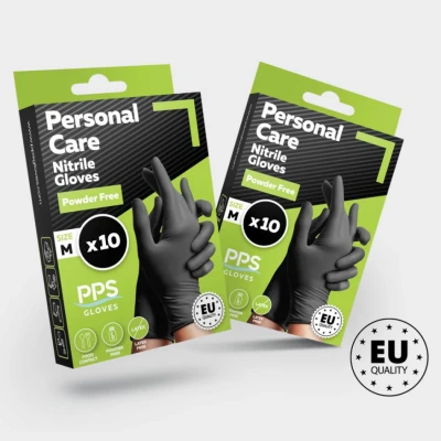Mănuși din nitril fără pudră PPS PERSONAL CARE PF BLACK / Stenso / Unica folosinta