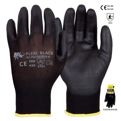Manusi Flexiblack Eco din poliester imersate in PU negru / Rhino Safety / Textile impregnate in poliuretan