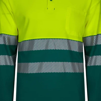 Tricou polo cu mânecă lungă din bumbac bicolor și bandă segmentată 305545 / Velilla / Reflectorizanta