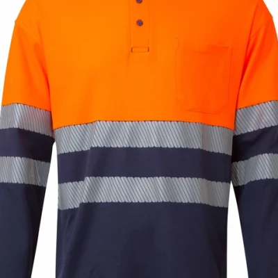 Tricou polo cu mânecă lungă din bumbac bicolor și bandă segmentată 305545 / Velilla / Reflectorizanta