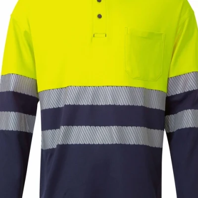 Tricou polo cu mânecă lungă din bumbac bicolor și bandă segmentată 305545 / Velilla / Reflectorizanta
