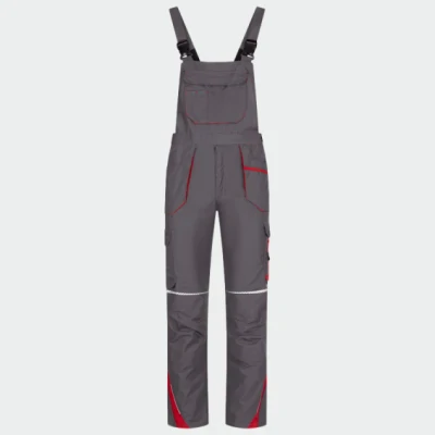 Pantaloni salopetă cu pieptar, din tercot, subtiri, de vară BWOLF DRIFT, culoare gri închis cu rosu, 033104 / BWolf / Pantaloni salopeta cu pieptar