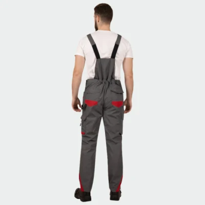 Pantaloni salopetă cu pieptar, din tercot, subtiri, de vară BWOLF DRIFT, culoare gri închis cu rosu, 033104 / BWolf / Pantaloni salopeta cu pieptar