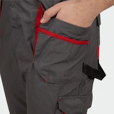Pantaloni salopetă cu pieptar, din tercot, subtiri, de vară BWOLF DRIFT, culoare gri închis cu rosu, 033104 / BWolf / Pantaloni salopeta cu pieptar