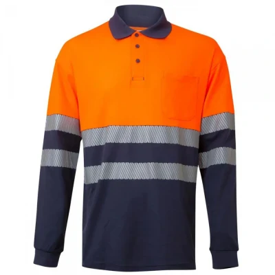 Tricou polo cu mânecă lungă din bumbac bicolor și bandă segmentată 305545 / Velilla / Reflectorizanta