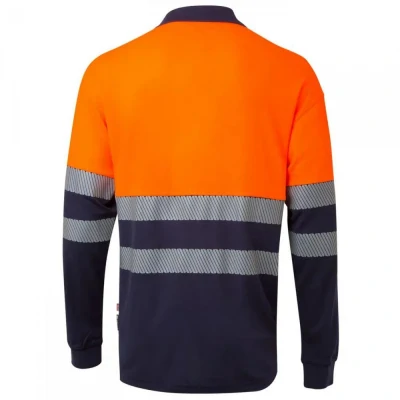 Tricou polo cu mânecă lungă din bumbac bicolor și bandă segmentată 305545 / Velilla / Reflectorizanta