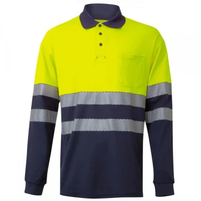 Tricou polo cu mânecă lungă din bumbac bicolor și bandă segmentată 305545 / Velilla / Reflectorizanta