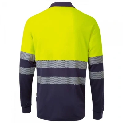 Tricou polo cu mânecă lungă din bumbac bicolor și bandă segmentată 305545 / Velilla / Reflectorizanta