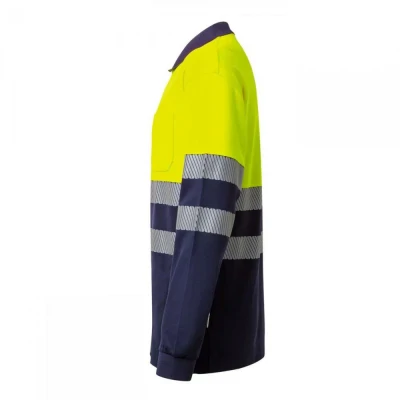 Tricou polo cu mânecă lungă din bumbac bicolor și bandă segmentată 305545 / Velilla / Reflectorizanta