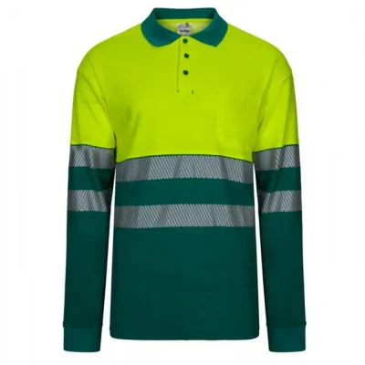 Tricou polo cu mânecă lungă din bumbac bicolor și bandă segmentată 305545 / Velilla / Reflectorizanta