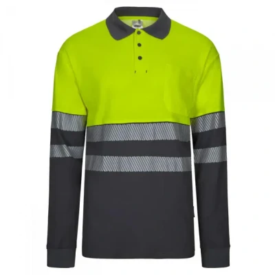 Tricou polo cu mânecă lungă din bumbac bicolor și bandă segmentată 305545 / Velilla / Reflectorizanta