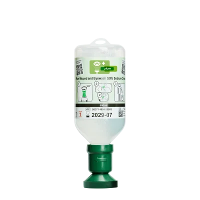 Plum – Soluție salină (clorură de sodiu 0,9%) pentru spălarea rănilor și a ochilor / 500 ml, 4604 / PLUM Safety / Dusuri urgenta, spalatoare oculare