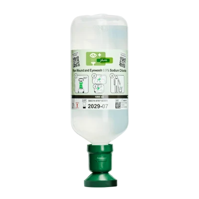 Plum Soluție salină 0,9% (clorură de sodiu) pentru spălarea rănilor și a ochilor / 1000 ml, 4707 / PLUM Safety / Dusuri urgenta, spalatoare oculare