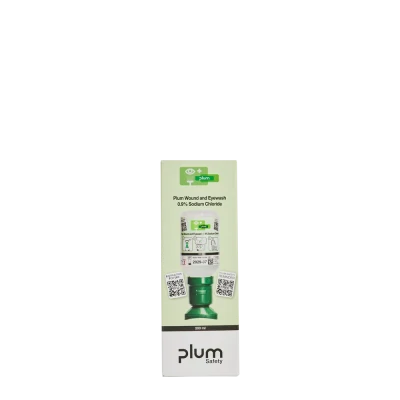 Plum – Soluție salină (clorură de sodiu 0,9%) pentru spălarea rănilor și a ochilor / 200 ml / cutie individuală, 4695 / PLUM Safety / Dusuri urgenta, spalatoare oculare