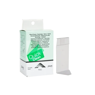 Dozator Plum QuickClean cu 40 de șervețele de curățare și suport de perete, 5550 / PLUM Safety / Plasturi, bandaje, servetele sterile, prim ajutor, dozatoare