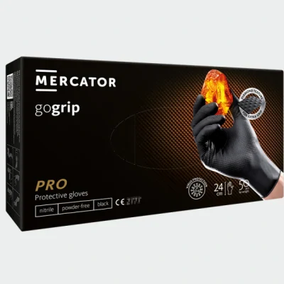 Mănuși din nitril MERCATOR GOGRIP BLACK, 50 bucăți, fără pudră / Mercator / Unica folosinta