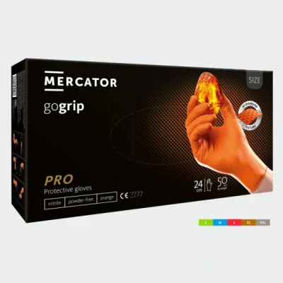 Mănuși din nitril MERCATOR GOGRIP PORTOCALII, 50 buc., fără pudră / Mercator / Unica folosinta