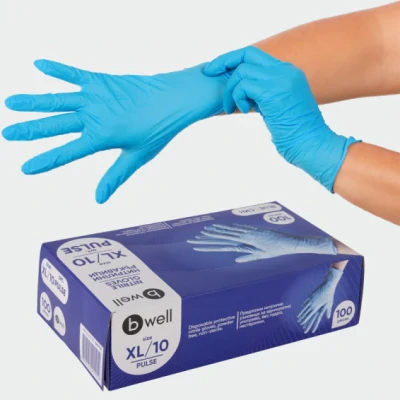 Mănuși din nitril de unică folosință Bwell PULSE, culoare albastră 640100 / BWell / Unica folosinta